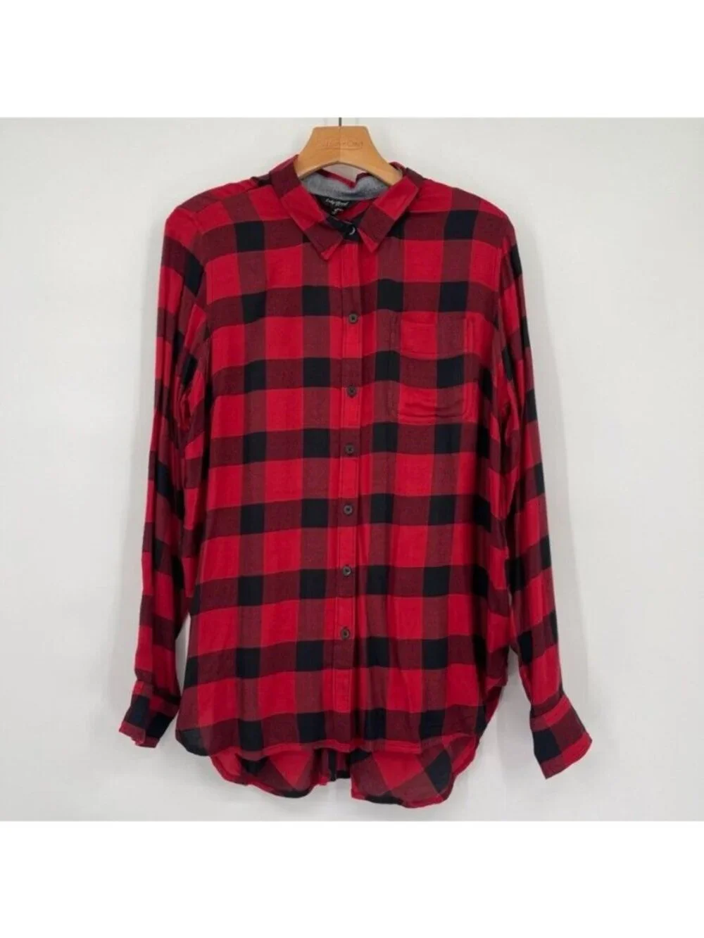 Lucky brand women's blouse top red plaid size medium long sleeve new $79